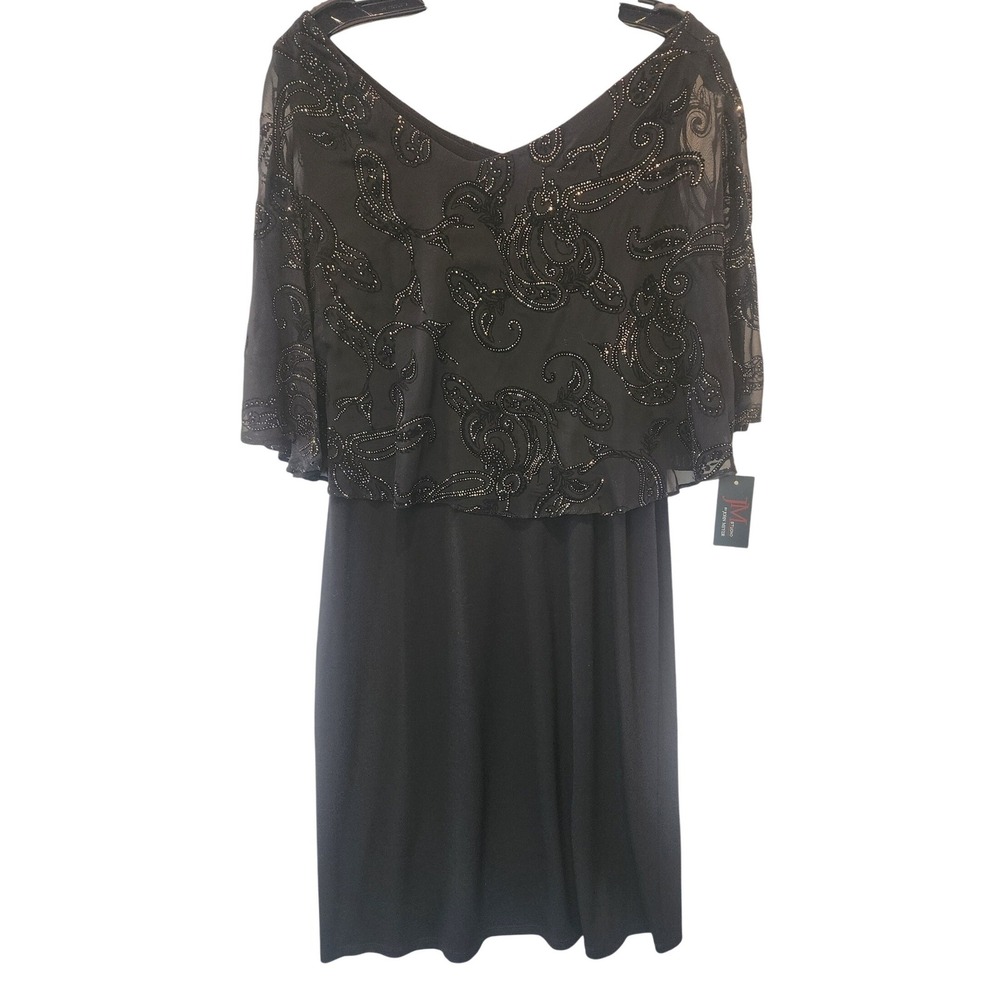 JM Studio John Meyer‎ Womens Black Beaded Chiffon Capelet Sheath Dress 6 NWT